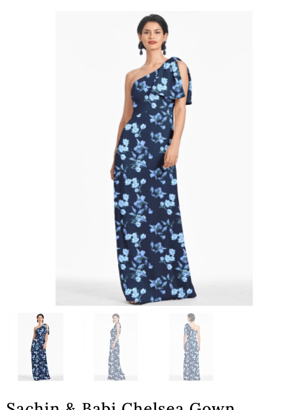 Sachin + Babi Chelsea One-Shoulder Navy Blue Floral Gown